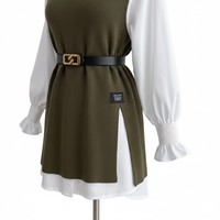 Ensemble décontracté pour femmes, chemise à manches longues et pull en deux pièces, blanc, printemps et automne, chemise ample en tricot, veste sans manches