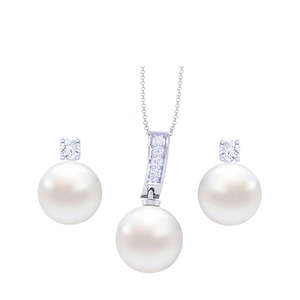 Juego de Pendientes de Plata de Ley con Perlas y Cadena para Mujeres y Niñas - Product Image 1
