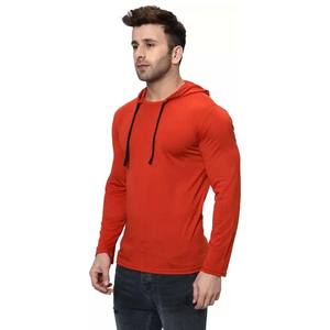 T-shirt à capuche col rond manches longues coupe ajustée en coton mélangé pour hommes - Product Image 4