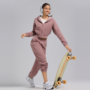 Chaqueta Deportiva Corta con Capucha para Mujer, Otoño Invierno, con Cremallera y Terciopelo, Ropa de Gimnasio, Chaqueta Informal de Manga Larga, Top de Yoga - Product Image 5
