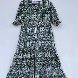 เสื้อแมกซี่แบบสวมหัวแบบลำลองสำหรับผู้หญิงเสื้อสวมหัวผ้าคอตตอนมีเข็มขัดแต่งระบายแบบลำลองฤดูร้อน - Product Image 1