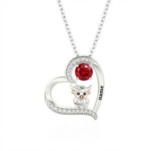 Collar Jeulia personalizado con forma de corazón de vaca de las Tierras Altas y piedra de nacimiento grabada, regalo para ella - Product Image 1