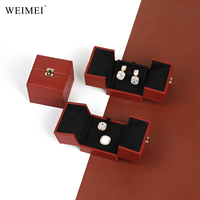 Boîte à bijoux WEIMEI Logo personnalisé Boîte à bracelet de luxe en cuir rouge à double ouverture Boîte d'emballage de collier de grande taille pour bijoux fins