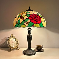 Lampe de table SIMIG en verre teinté antique, motif rose et libellule, design moderne, dôme vintage, lampe de bureau pour la maison et le bureau