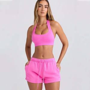 Pantalones cortos de chándal de tiro medio para mujer Sugar Pink personalizados de alta calidad con bolsillos pantalones cortos de gimnasio suaves y transpirables de cintura alta para mujer - Product Image 1