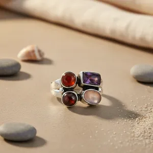 Women's 925 Sterling <b>Silver</b> Multiple Gemstone <b>Ring</b> Fashion Jewelry - Product Image 1