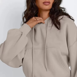 Sweat à capuche vintage en molleton personnalisé, style streetwear, uni, pour l'hiver, délavé à l'acide, effet usé, épaules tombantes, pour femmes, logo sur le devant - Product Image 4