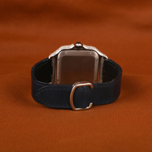 Montre en diamant de luxe avec ceinture en cuir bleu Moissanite ronde coupe demi glacé classique Date romaine Caractéristiques cadran carré de 41mm - Product Image 4