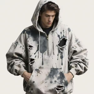 2025 coton à capuche personnalisé Boxy surdimensionné en détresse Vintage effet lavé automne impression bouffée 3D tissu à capuche pour hommes - Product Image 4
