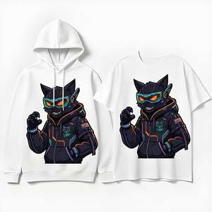 Sudadera con capucha Cyber <span class=keywords><strong>Hacker</strong></span> Cat de algodón pesado de 450 g, estilo techwear, con estampado digital de gatito negro, para hombre, streetwear, con cremallera. - Product Image 1