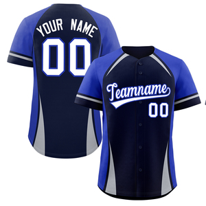 Maillot de baseball personnalisé pour hommes et femmes, uniforme d'équipe par sublimation, respirant, séchage rapide, maillot de sport à manches courtes, bleu marine, gris - Product Image 1