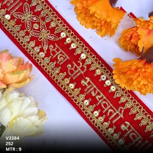 Custom Made <b>Red</b> Base Sequins Embroidered <b>Laces</b> Eco-Friendly Vintage Floral Design for Elegant Apparel Accessories Sewing - Product Image 6