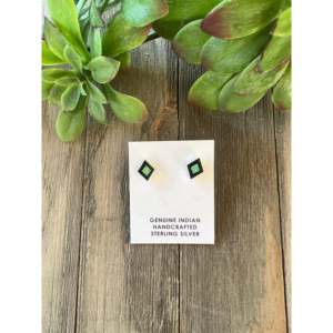 Zuni Made <b>Sterling</b> <b>Silver</b> Multi Stone Geometric <b>Stud</b> <b>Earrings</b> - Product Image 1