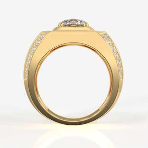 Anillo de Oro Amarillo de 18K para Hombre con Diamante Cultivado en Laboratorio, Corte Estrella Completa, Bañado en Rodio, para Uso Diario, Oro Puro - Product Image 3