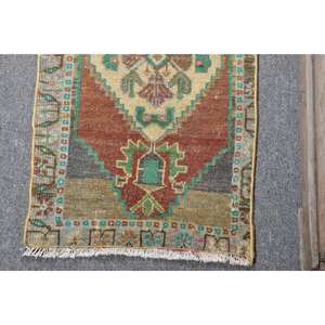 Tradicional marrón verde 1,5 X 2.9ft alfombra turca Vintage tejido plano de lana con diseño de retazos alfombra de sala de estar respaldo de látex - Product Image 3