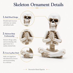 Statuetta in Resina di Scheletro in Preghiera con Gambe Incrociate, Stile Gotico Vintage, Decorazione da Tavolo per Halloween, Regalo Spirituale - Product Image 2