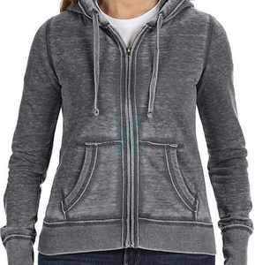 Venta al por mayor de las mujeres de costura personalizada lavado ácido de talla grande cremallera sudaderas con capucha Vintage peso pesado 100% algodón temporada de invierno uso - Product Image 1