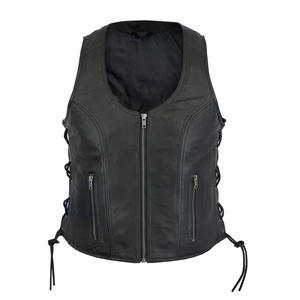 Haute qualité 2025 peau de mouton en cuir respirant strass Vintage hiver moto motard gilet poches zippées vêtements d'extérieur - Product Image 1