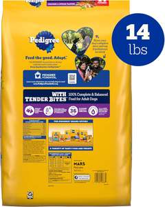 Pedigree avec bouchées tendres Nutrition complète Nourriture sèche pour chien adulte, saveur de poulet et de steak, 14 lb. Sac - Product Image 5
