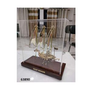 Venta al por mayor de latón macizo de bronce y barco de madera maciza natural Showpiece decorativo para la decoración de la Mesa del hogar y la Oficina - Product Image 1