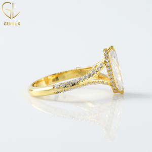 Nuevo anillo de compromiso de vástago dividido de diamante de moissanita de corte Marquesa de 2 quilates de oro de 14 quilates inspirado en Vintage para mujer precio al por mayor - Product Image 3
