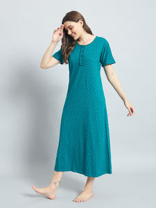 Camisón de Encaje 100% Algodón para Mujer, Manga Media, Largo Completo, Transpirable, Cuello con Estampado Floral, Elegante, Otoño/Primavera/Verano - Product Image 4