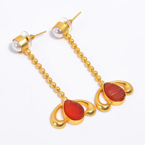 Pendiente de latón 14K chapado en oro joyería de moda para mujer, exportador de joyería de piedras preciosas de latón hecho a mano, joyería de latón antiguo - Product Image 2