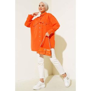 Blusa con cadena y bolsillo naranja para mujer Elegante detalle de cadena de bolsillo Cómodo y elegante - Product Image 2