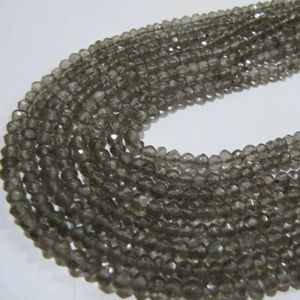 Cuentas Facetadas Redondas de Cuarzo Ahumado Marrón Natural de 3-4 mm, Hilo de la Mejor Calidad, 13 Pulgadas de Largo, Marca EMINENT JEWEL - Product Image 1