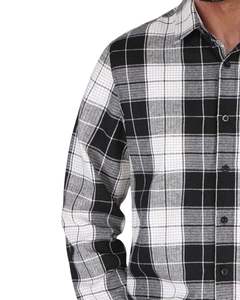 Camisa a cuadros personalizada para hombre, negra y gris, de manga larga, informal, de franela, suave, de algodón, para otoño e invierno, al por mayor. - Product Image 3