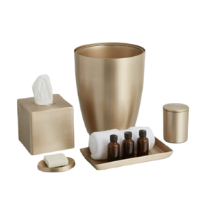 Ensemble de salle de bain de luxe en métal avec finition dorée, accessoires de salle de bain en résine de bambou, ensemble de salle de bain pour la maison et l'hôtel, ensemble de salle de bain en bois - Product Image 1