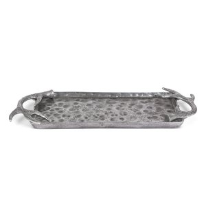 Venta caliente bandeja martillada decorativa Rectangular de aluminio con asas de astas decoración de mesa de Navidad o todos los días - Product Image 4