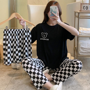 Nuovo Set Estivo da Donna in Tre Pezzi, Versione Coreana, Abbigliamento Casual <span class=keywords><strong>per</strong></span> <span class=keywords><strong>Casa</strong></span>, Completo con Pantaloni a Vita Elastica e Maniche Corte, Set Pigiama - Product Image 2