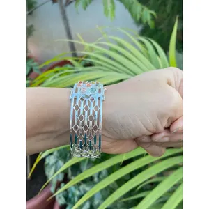 925 Silver Fine <b>Bangle</b> <b>Bracelet</b> with Multi-Sapphires - Product Image 6