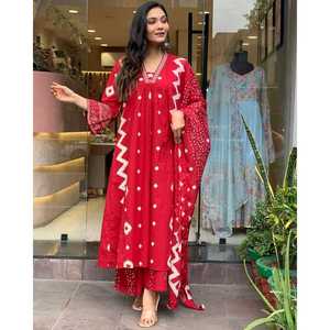 ชุดสูท anarkali ปักสีแดงของผู้หญิงพร้อม dupatta - Product Image 3