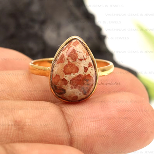 Jaspe d'astéroïde naturel unique 10x14mm bague de réglage de lunette en forme de poire en argent sterling 925 plaqué or 18 carats bijoux fins pour femmes - Product Image 5