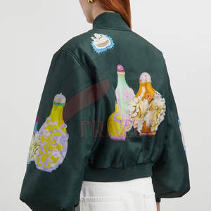 Chaqueta Bomber Ligera de Satén para Invierno con Parches Bordados de Estilo Vintage, Cuello Alto, Diseño Unisex y Parche Único - Product Image 5