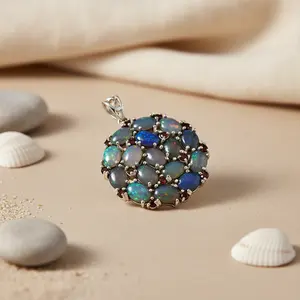 Colgante de Ópalo Plateado y Granate para Mujer con Gema de Rubí Chapada en Rodio, Joyería con Dije de Oro Rosa y Platino - Product Image 1