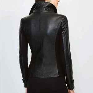 Chaqueta de Cuero para Mujer, Nueva Colección, Otoño Invierno, Negra, con Cierre, Chaqueta de Cuero Genuino para Mujer - Product Image 5