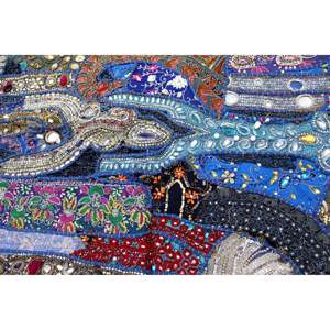 Indian Bohemian <b>Wall</b> Hanging Embroidered <b>Tapestry</b> Handmade Bright Blue Fabric for Outdoor Christmas or Halloween Decor - Product Image 2