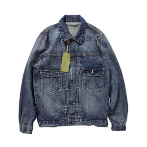 Parche de cuello de estilo único Bomber Pilot Blue Denim Jacket Hombres Jeans Abrigos Motocicleta Casual Outwear Ropa - Product Image 2