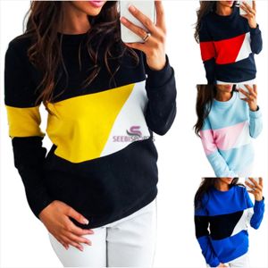 New Autumn Womens Fashion Casual Tops Round Neck Long Sleeve Slim Sweatshirts Color Block <b>Pullover</b> <b>Sweaters</b> for Regular Wear - Product Image 2