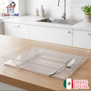 Organizer in Acrilico con 5 Scomparti, Antiscivolo, Trasparente, Stampato a Iniezione, Cassetto Singolo per Posate, Trucchi, Scrivania - Product Image 1