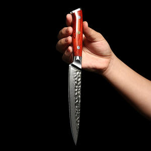 Couteau de cuisine professionnel en gros personnalisé OEM ODM service couteau à fruits ambidextre à lame tranchante fixe en acier Damas - Product Image 3