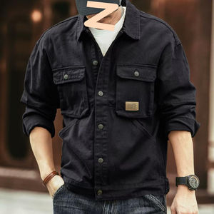 Personalizable de lujo de los hombres de moda Retro de alta calidad de encargo del logotipo de la chaqueta de mezclilla de solapa lavada Chaqueta de ropa de trabajo francesa - Product Image 3