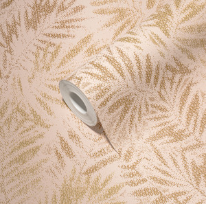 Papel Tapiz Floral Hecho en Alemania, Rollos Beige Dorado, Estructura Textil de Vinilo No Tejido, Lavable, Resistente a la Abrasión, Ligero, para Sala de Estar - Product Image 1