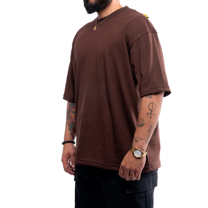 Camiseta de talla grande con cuello redondo de algodón orgánico pesado con logotipo serigrafiado personalizado, Camiseta lisa de gran tamaño para hombre, camiseta tejida con logotipo frontal - Product Image 4