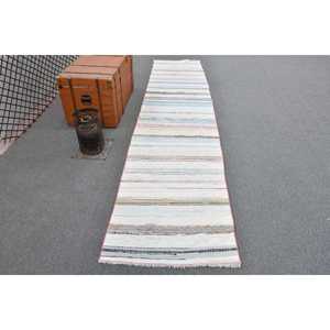 2.5x11.2 ft <b>Rug</b>, <b>Runner</b> Vintage <b>Rug</b>, White Kilim Southwestern <b>Rug</b> - Product Image 1