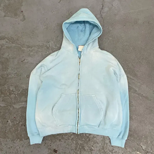 Sweat à capuche Streetwear personnalisé de haute qualité, polaire vierge, sweat à capuche vintage zippé à double couche, délavé à l'acide et délavé au soleil avec poches en détresse - Product Image 5