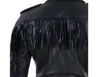 Veste de motard longue en cuir véritable pour homme, style classique, grande taille, noire, à franges, fermeture éclair, imperméable, écologique, de haute qualité